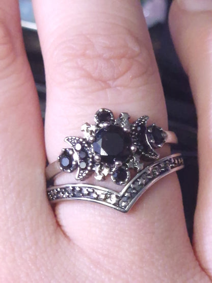 2 facher Ring mit Halbmonden und schwarzen Obsidian