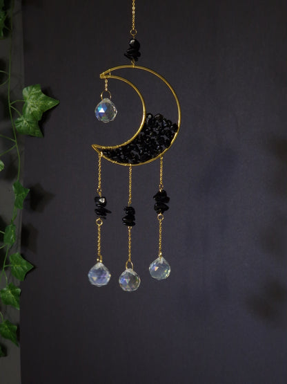 Halbmond Suncatcher mit Obsidian