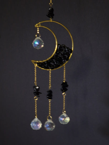 Halbmond Suncatcher mit Obsidian