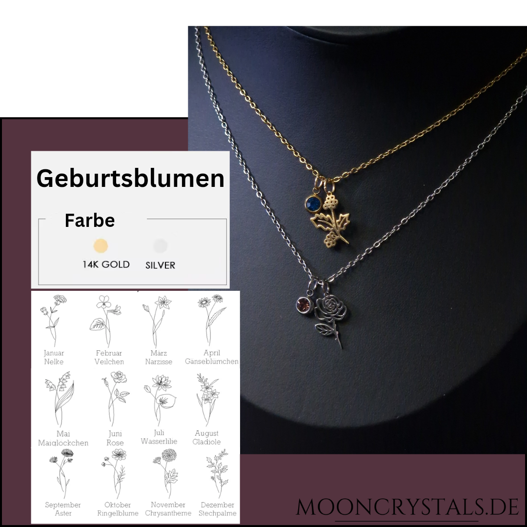 Kette mit Geburtsstein & Blume